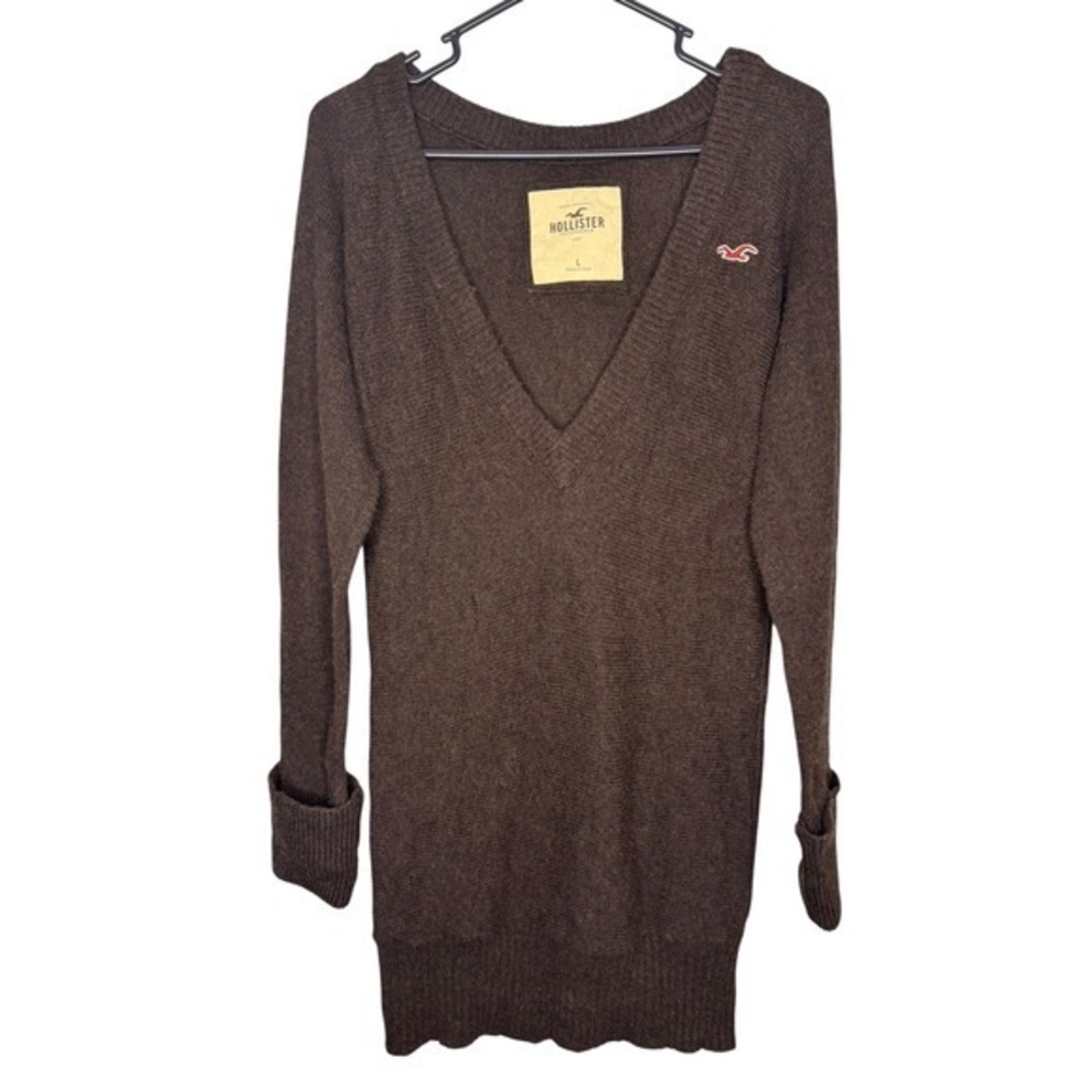 Y2K Bella Swan Style Hollister Brown Long Sweater Cuffed Arms V Neck Dress